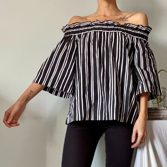 H&M Off Shoulder Stripe Blouse - Picture 1 of 5